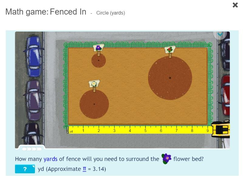 4 Say: Please read the question. The question asks, How many yards of fence will you need to surround the purple flower bed? Ask: What are we being asked to find?
