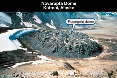 If magma begins to return back up the conduit, a mound called a resurgent dome may form on the caldera floor.