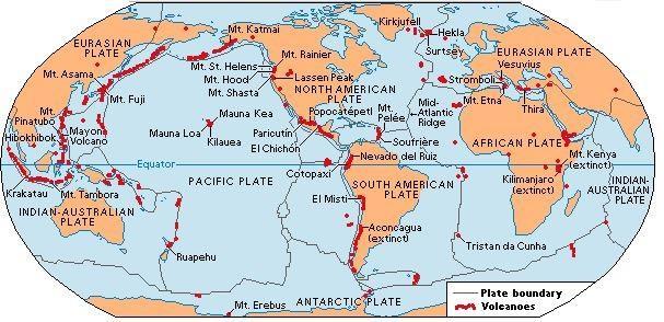 Where do Volcanoes occur? Volcanoes often form in places where plates are moving apart, where plates are moving together, and at locations called hot spots.