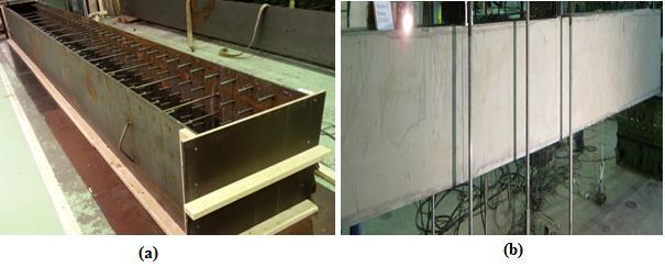 Figure 5: (a) Steel frame and (b) after concreting of SC beam [17] 2.