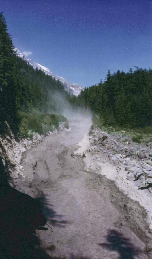 17 movements intermediate between landslides and water floods. The flow is composed of a mixture of water and sediment with a characteristic mechanical behavior varying with water and soil content.
