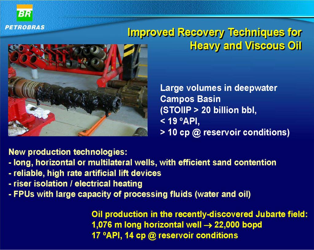 Large volumes of heavy (< 19ºAPI) and high viscosity (> 10 cp at the reservoir conditions) oil have been found in the deep water Campos Basin.