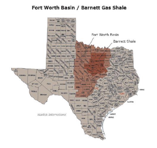 Barnett Shale Late Mississippian age (Paleozoic Era) Basin Area