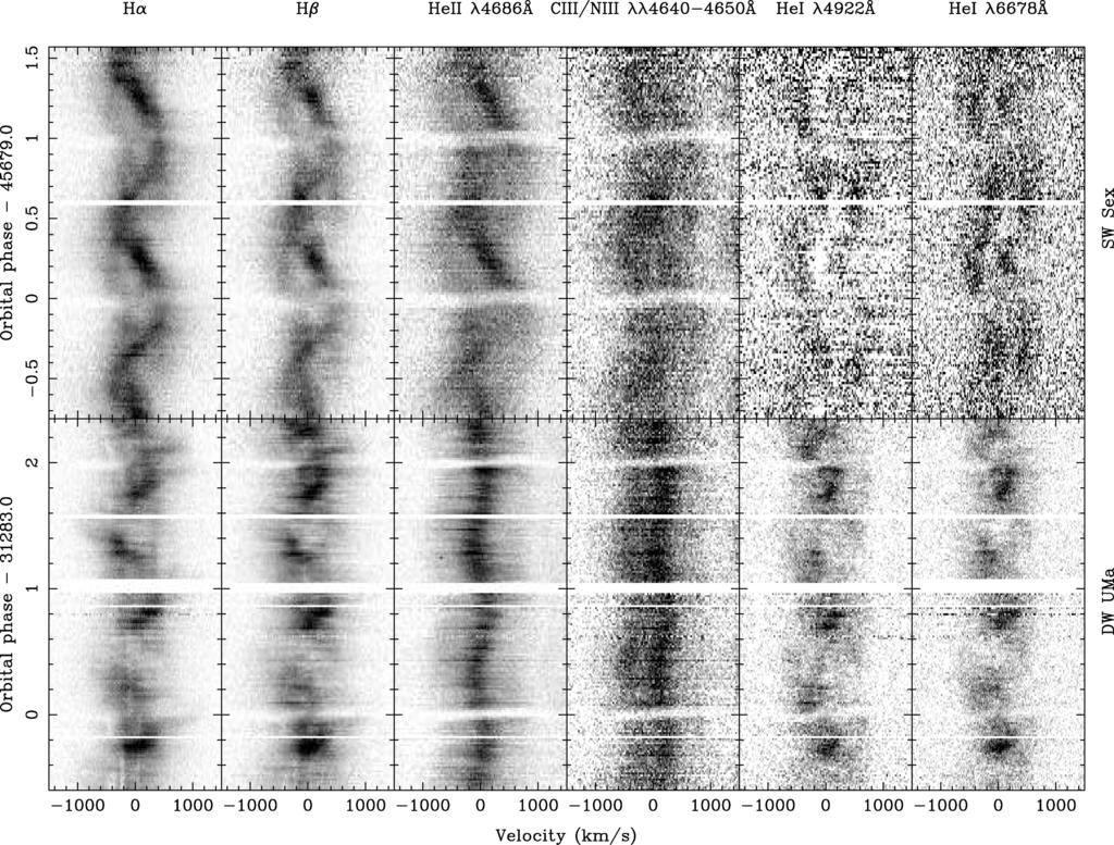 The SW Sex enigma 3563 Figure 3. Trailed spectra of Hα, Hβ, He II λ46