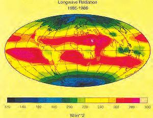 Figure 4: This image represents the average amount and distribution of heat, in the form of long-wave electromagnetic radiation, that was radiated from Earth to space by the Earth s climate system in