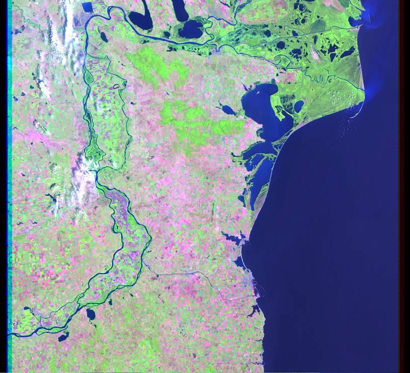 IMAGE ACQUIRED AUGUST 8, 1999 Danube River Delta, Romania, Europe LAT. 44 36 N, LONG. 28 30 E LANDMASS DRAINED EUROPE.