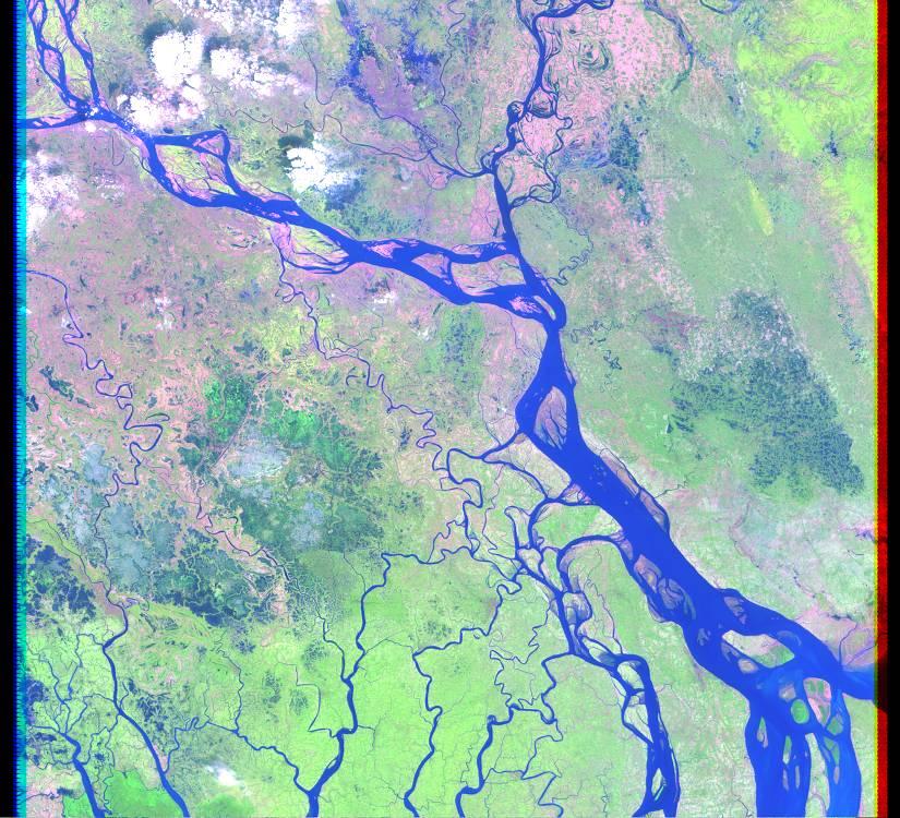 IMAGE ACQUIRED NOVEMBER 29, 2001 Ganges-Brahmaputra River Delta, India, Asia LAT. 23 06 N, LONG. 90 21 E LANDMASS DRAINED INDIA, ASIA.