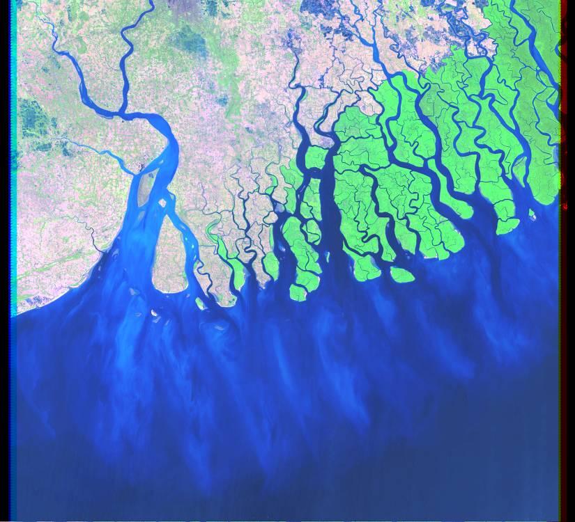 IMAGE ACQUIRED JANUARY 4, 2001 Ganges-Brahmaputra River Delta, India, Asia : LAT. 21 40 N, LONG. 88 29 E LANDMASS DRAINED INDIA, ASIA.