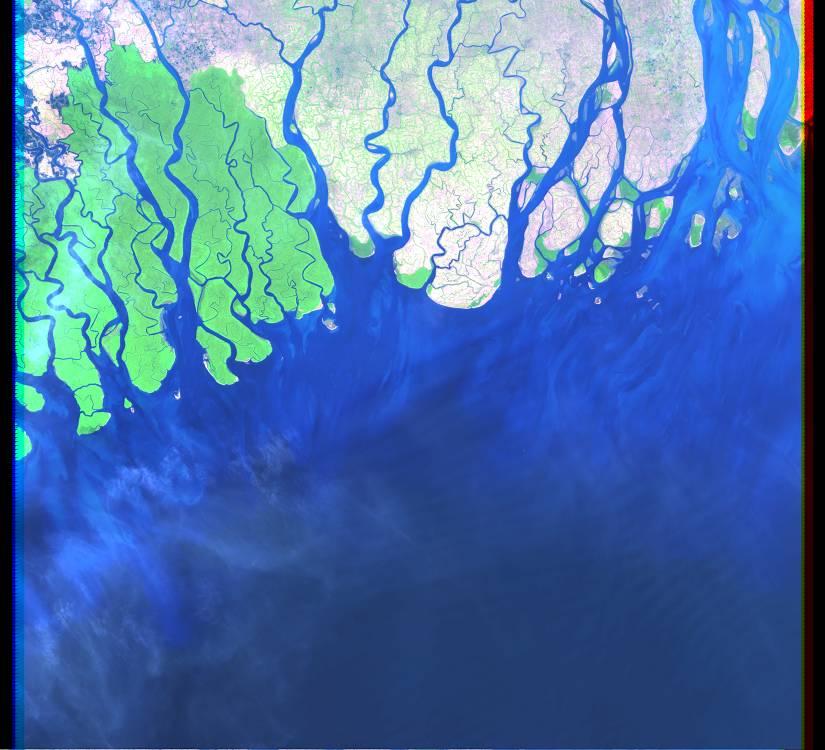 IMAGE ACQUIRED JANUARY 29, 2001 Ganges-Brahmaputra River Delta, India, Asia LAT. 21 40 N, LONG. 90 00 E LANDMASS DRAINED INDIA, ASIA.