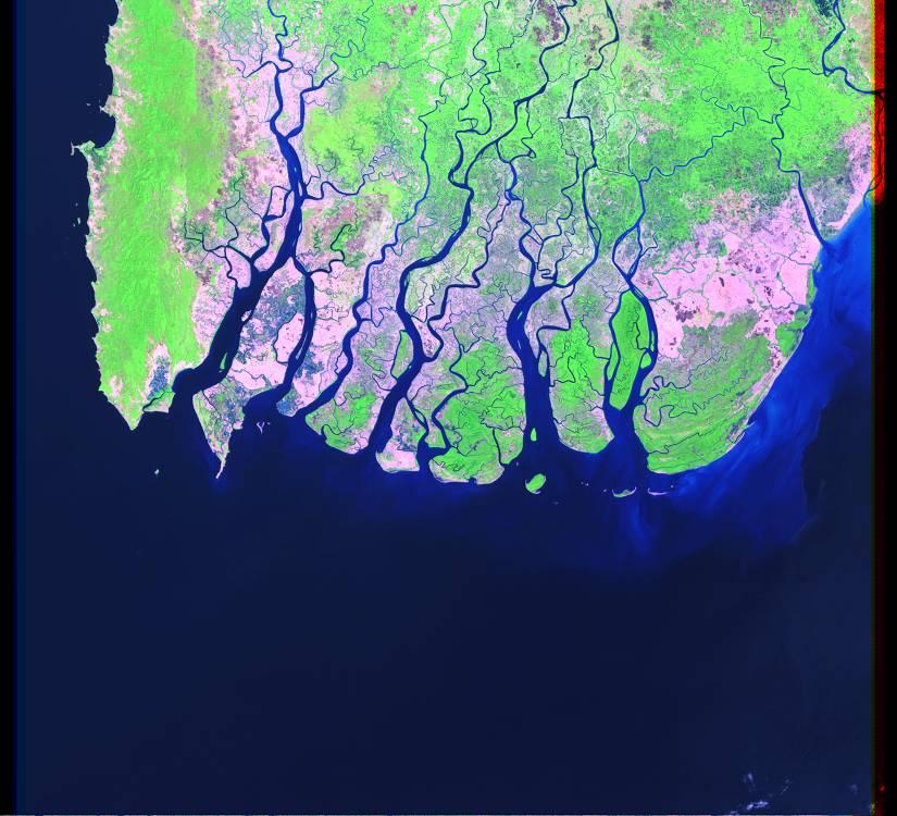 IMAGE ACQUIRED APRIL 4, 2000 Irrawaddy River Delta, Myanmar, Asia LAT. 15 54 N, LONG. 94 53 E LANDMASS DRAINED MYANMAR, ASIA.