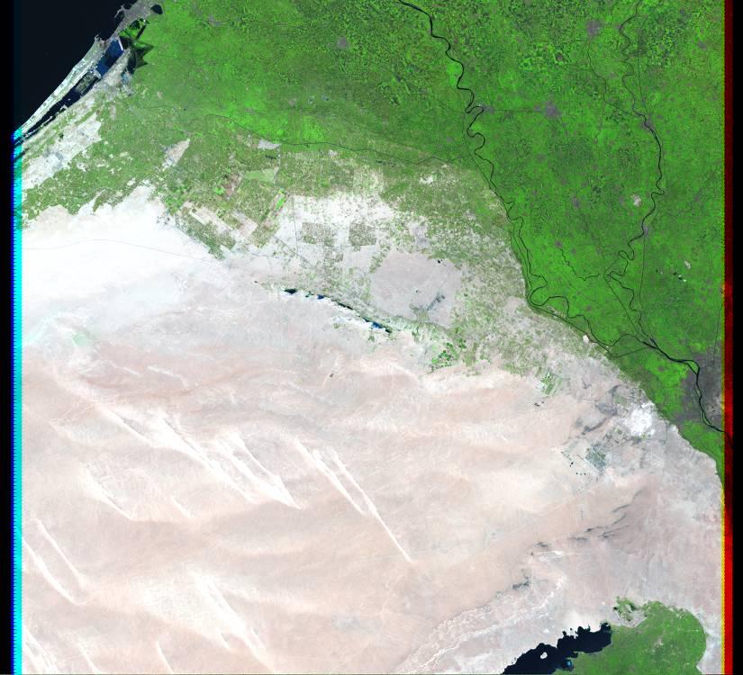 IMAGE ACQUIRED APRIL 11, 2001 Nile River Delta, Egypt, Africa LAT. 30 18 N, LONG. 30 20 E LANDMASS DRAINED AFRICA.