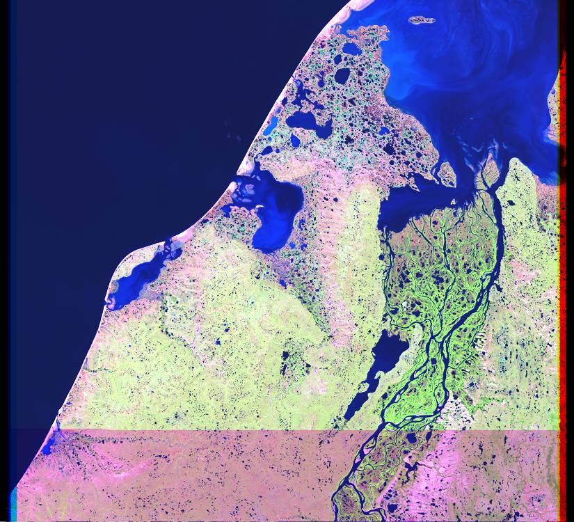 IMAGE ACQUIRED JUNE 29, 2000 Pechora River Delta, Russia, Asia. LAT. 68 16 N, LONG.
