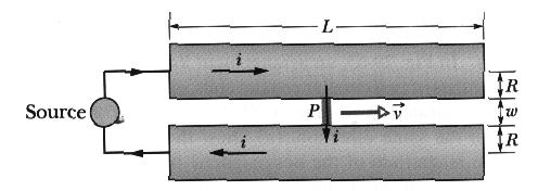 54 In the figure, a metal wire of mass m = 24.1 mg can slide with negligible friction on two horizontal parallel rails separated by distance d = 2.56 cm.