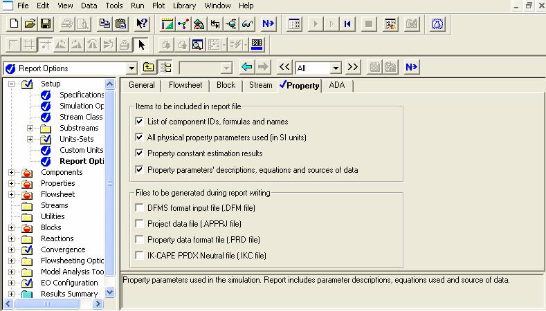 excel. To customize the report properties within ASPEN first go into the Data Browser, then click the Setup folder and then click on the Report Options Category. This can be seen below in Figure 7.