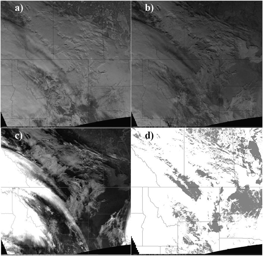 Terra snow mask using band 7 reflectances instead of band 6. (Fig. 1a); the QIR-created cloud/snow mask based on Aqua MODIS simulated damage to a Terra MODIS band 6 (Fig.