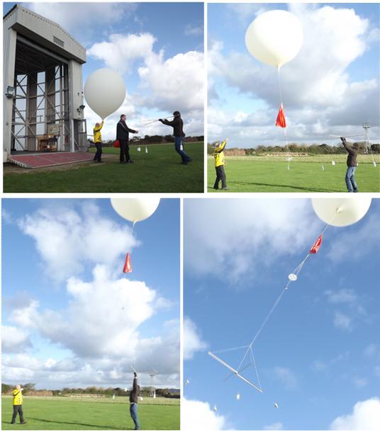 Vaisala staff launching a 4 radiosonde rig used in this report from the rotating balloon shed at the Met Office site in Camborne.