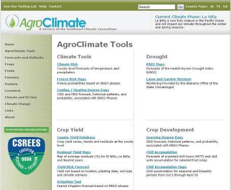 Seasonal climate forecasts for the southeastern U.S., and climate based tools can be found at the AgClimate web site.