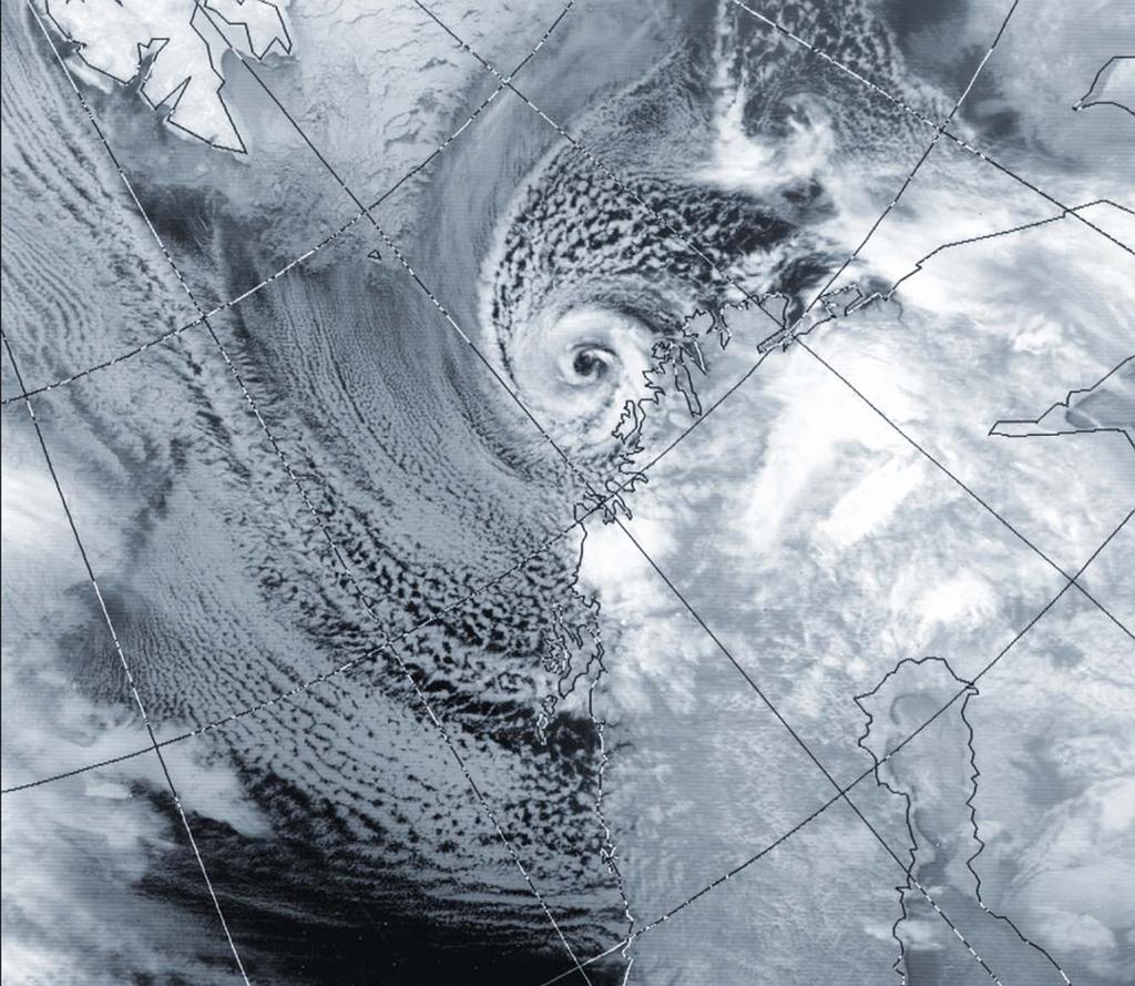 NOAA-9 image for 27 February, 1987 of a Polar Low off the coast of northern Norway.