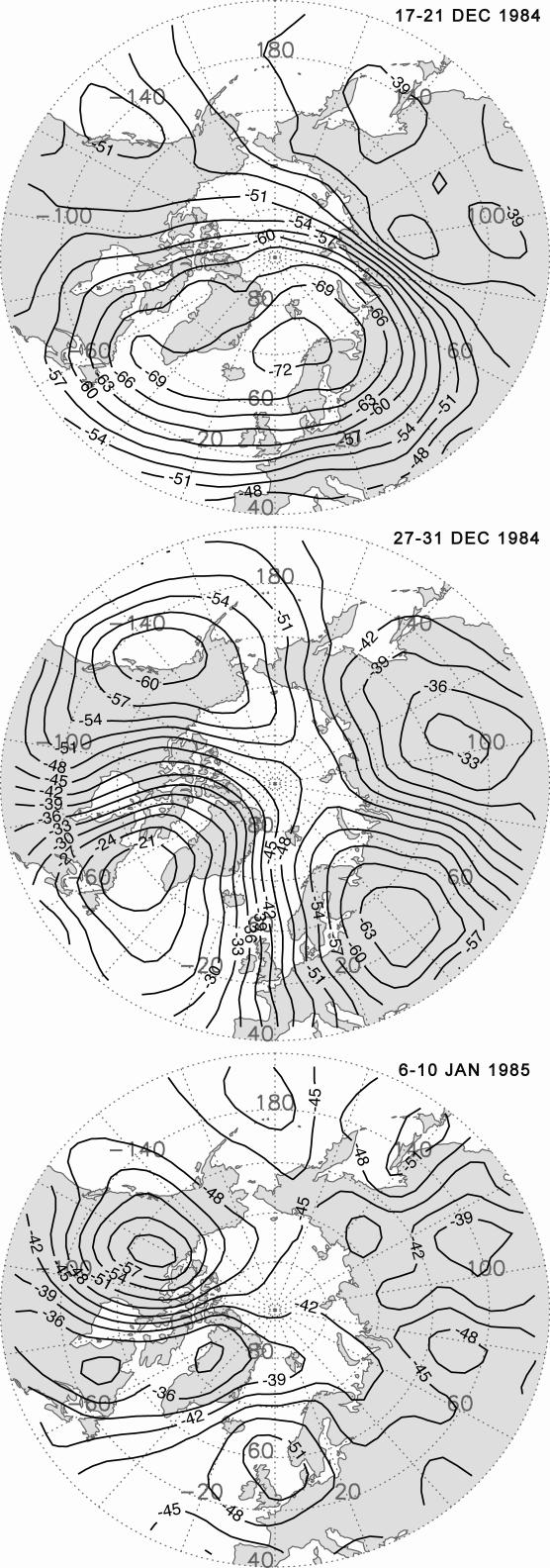 Sudden stratospheric warmings The change of 10 hpa temperatures ( o C) associated with a sudden stratospheric warming event that occurred during late December 1984 through early January 1985.