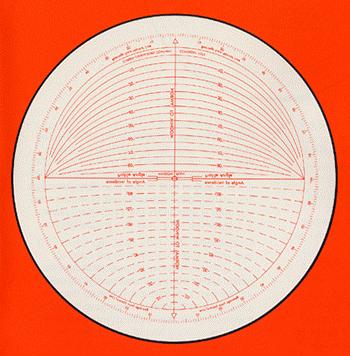 The lines radiating from the North Pole represent Sun Time, with the light lines positioned at twenty minute intervals. 3. Red Transparent Overlay The circular overlay is applied to all Sun Charts.