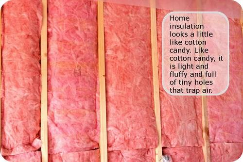 insulation traps a lot of air. The insulation helps to prevent the transfer of thermal energy into the house on hot days and out of the house on cold days.