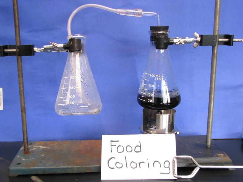 Distillation Apparatus Blue food coloring in water Blue food coloring is added to water.