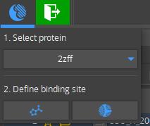 The define binding site dialog opens replacing the main menu! 1. Select a protein for binding site definition from the drop-down menu. 2.