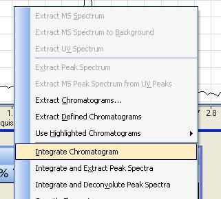Right click on the averaged spectrum and select Substract Background Spectrum Right click in Chromatogram and select Peak Integration to integrate peaks.