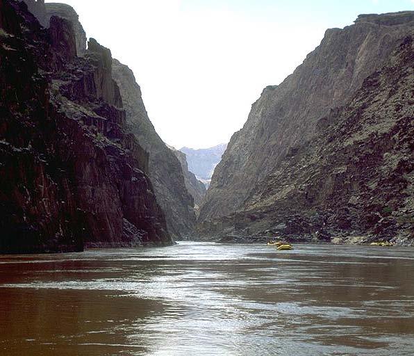 The ancient Vishnu Schist forms the inner gorge of the canyon from mile 77, as you enter