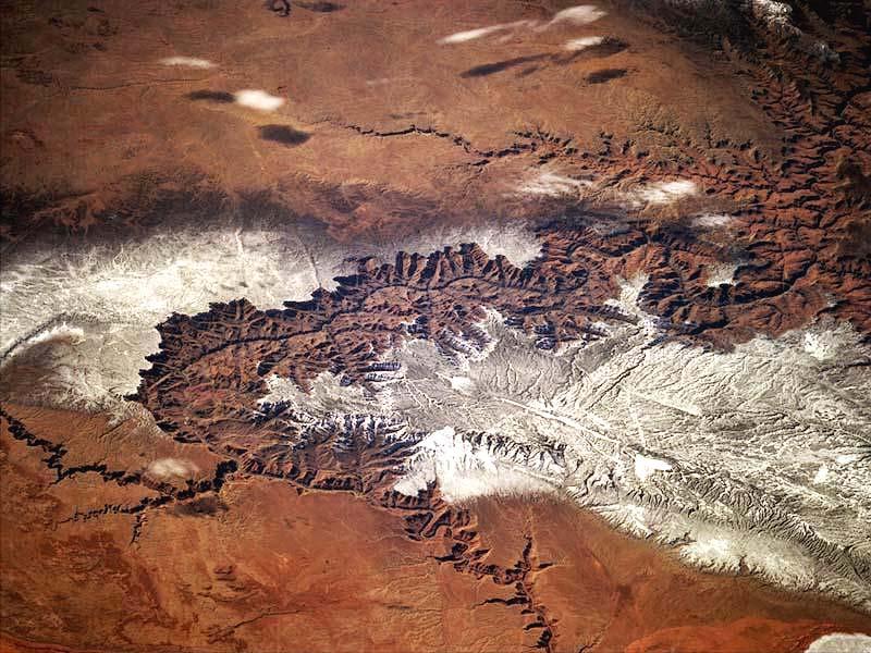 The Grand Canyon, one of the deepest canyons in the world with a depth of 1 mile (1.6 km), can be seen in this spectacular photograph taken from the space shuttle.