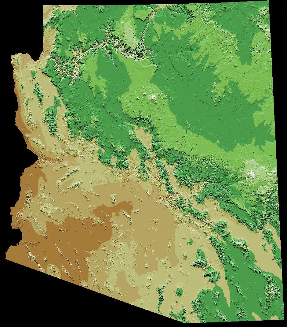 Relief Map of Arizona with the Grand Canyon