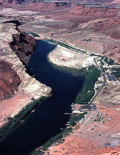 The Colorado River begins its 280 mile meandering journey through the Grand