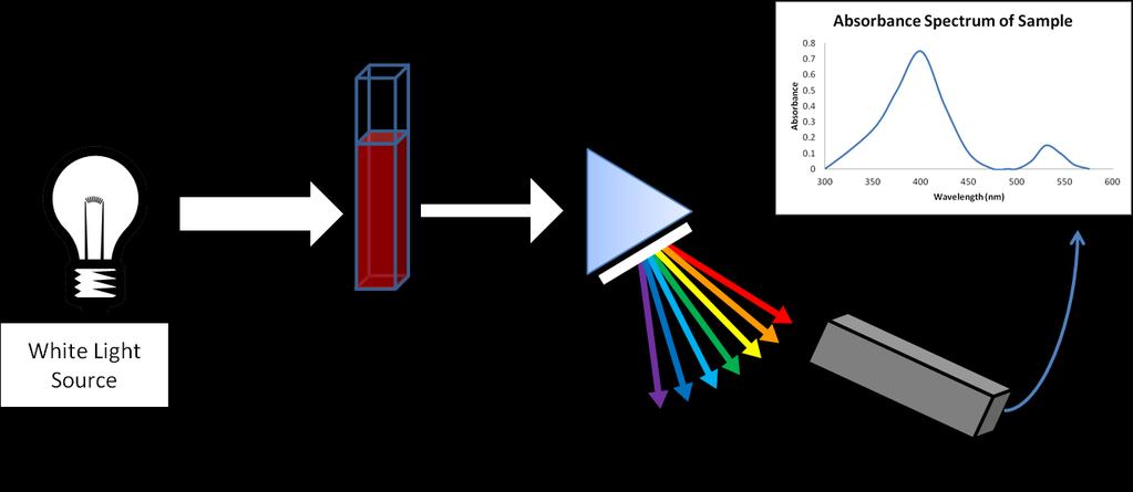 of light absorbed by the sample is able to be calculated. The absorption of light as a function of wavelength can be plotted, and is called an absorption spectrum.