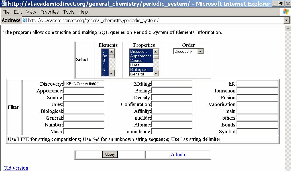 SQL Application for Periodic System of Elements Fig. 3.