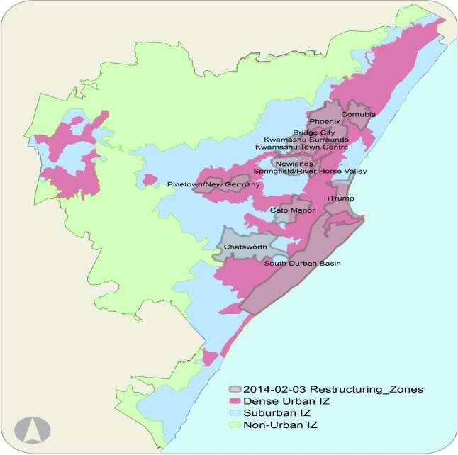 RESTRUCTURING ZONES IN ETHEKWINI MUNICIPALITY There is an alignment of the Social Housing Restructuring Zones with the BEPP.