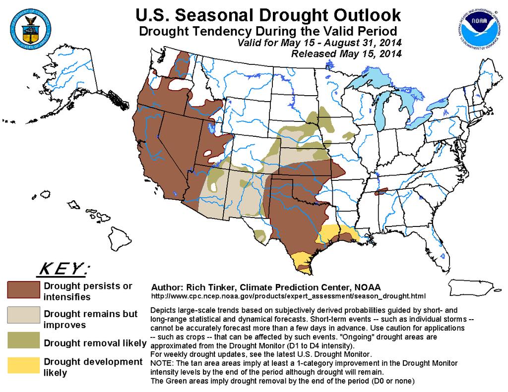 Monthly Drought Outlook map. U.S. Seasonal Drought Outlook The U.S. Seasonal Drought Outlook is produced by the National Weather Service s Climate Prediction Center.