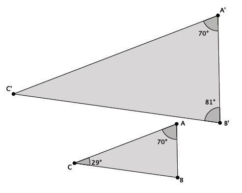 To be considered similar, the two triangles must have two pairs of corresponding angles that are equal. In this problem, we only know of one pair. 4. Are the triangles shown below similar?