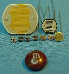 R Photoresistors Light sensitive variable resistors. Its resistance depends on the intensity of light incident upon it. Under dark condition, resistance is quite high (M : called dark resistance).