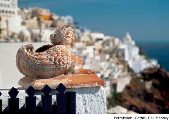usually thought to live above Earth. A terra-cotta Harpy overlooking the Aegean Sea on the Greek island of Thera.