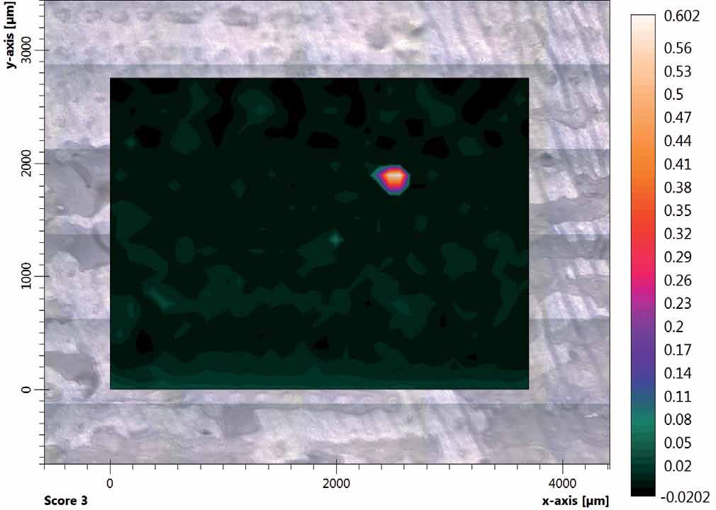 0 mm in size was analyzed with a spatial resolution of 32 x 32 μm and similar measurement parameters like in the previous example.