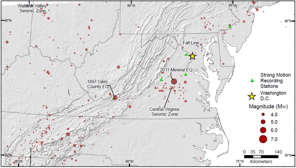 Figure 1. Historical ground shaking in the Washington, D.C., region Historical Ground Shaking in Washington, D.C. The four most significant historical earthquakes to cause moderate-to-strong ground shaking and damage in Washington, D.
