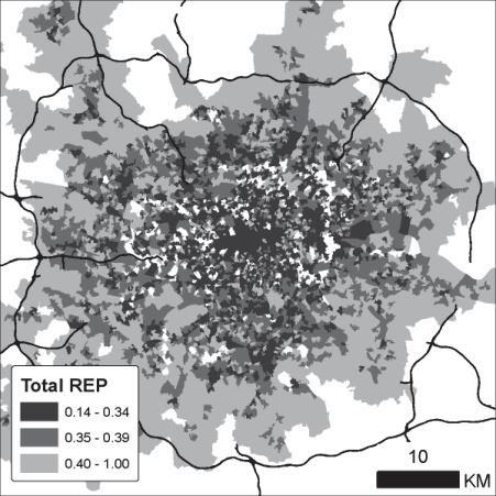 Map 2: Total REP distribution for London at the LLSOA level Figure 2: Total REP index per cluster typology for London at the LLSOA level Conclusions The work presented here focuses on combining