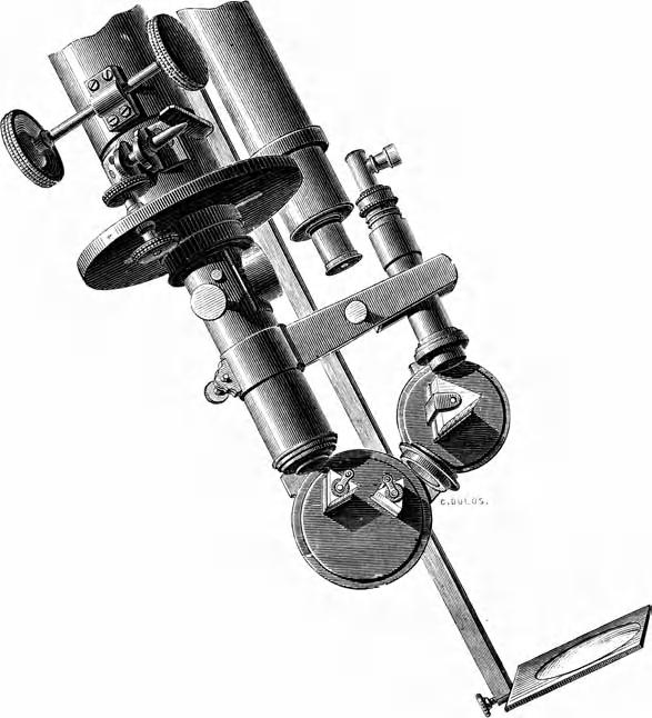 r 4.1 Spectroscopy of the solar chromosphere 99 C A t B o C f p b K c 3 1 2 π π S M l N V Figure 4.2. Secchi s three-prism spectroscope on the equatorial refractor at Collegio Romano, about 1870.