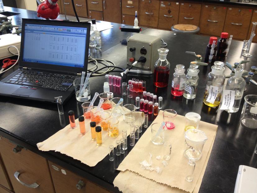 Experiment 9: The acid equilibrium constant for Methyl red In this experiment, Microlab's spectrophotometer was used to measure absorbance values for various mixtures of both methyl red's acidic and