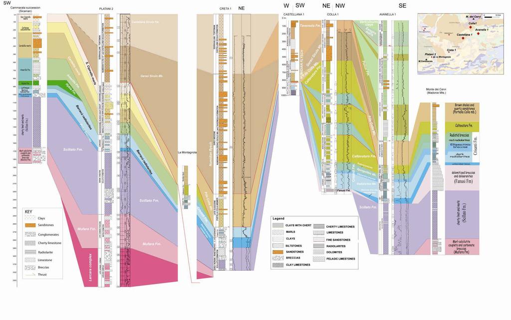 A recent available stratigraphy of the area resultig from the integration of surface and borehole lithostratigraphy referred to the shallow