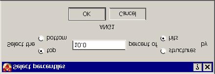 Suppose first that the hits radio button is set on, as in the example above: - The window allows you to specify that the top (or bottom) x % of hits (i.e. entries) are to be selected, where x is defined by typing into the white box.