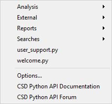 23 The CSD Python API 23.1 Overview The CSD Python API menu within Mercury allows you to run supplied or user-written Python scripts, especially scripts that make use of the CSD Python API.
