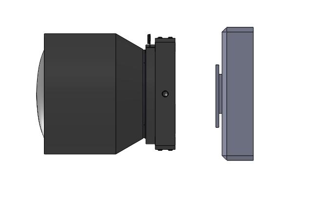 62 mm 46.5 mm 77 mm Focal plane array Lens Mount Piezoelectric stage (a) (b) Figure 4. (a) Layout of the optical payload. Note that the lens flange is one flange focal distance (FFD, 46.