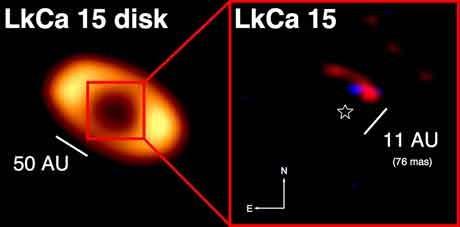 Imaging First image of a planet being formed around its star. Figure 1 Left: The transitional disk around the star LkCa 15.