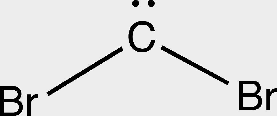 Consider the interesting structure below, called a dibromocarbene. The carbon of the dibromocarbene has one lone electron pair and two separate covalent bonds to individual bromine atoms.